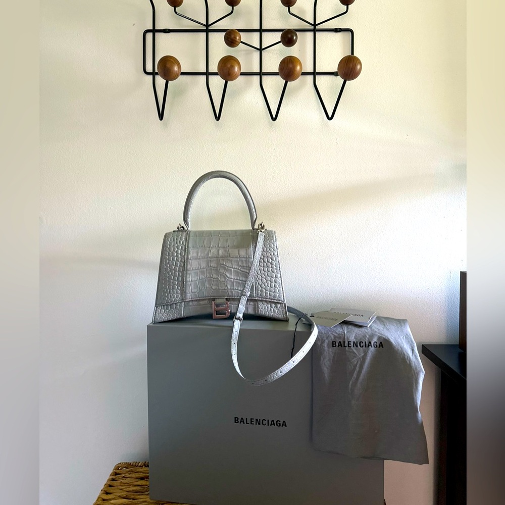 Authentic Balenciaga Hourglass in croc embossed calfskin